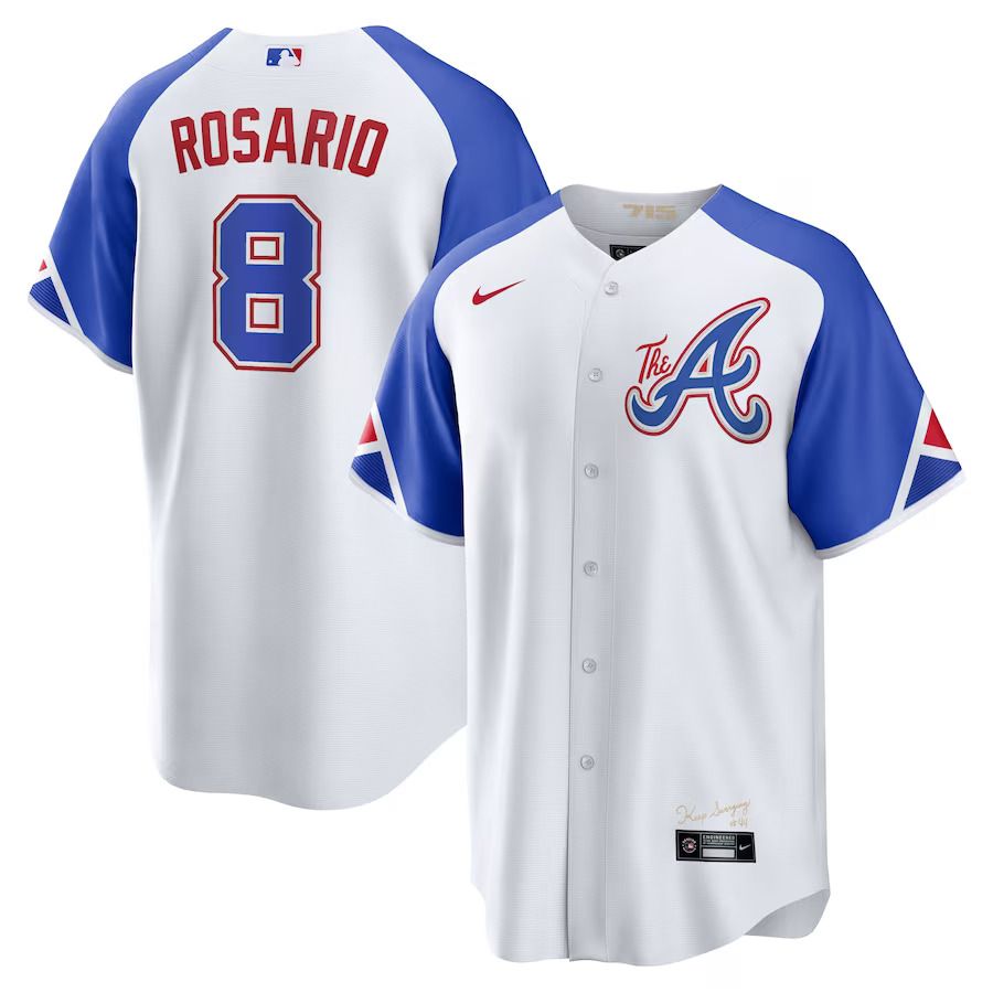 Men Atlanta Braves #8 Eddie Rosario Nike White 2023 City Connect Replica Player MLB Jersey